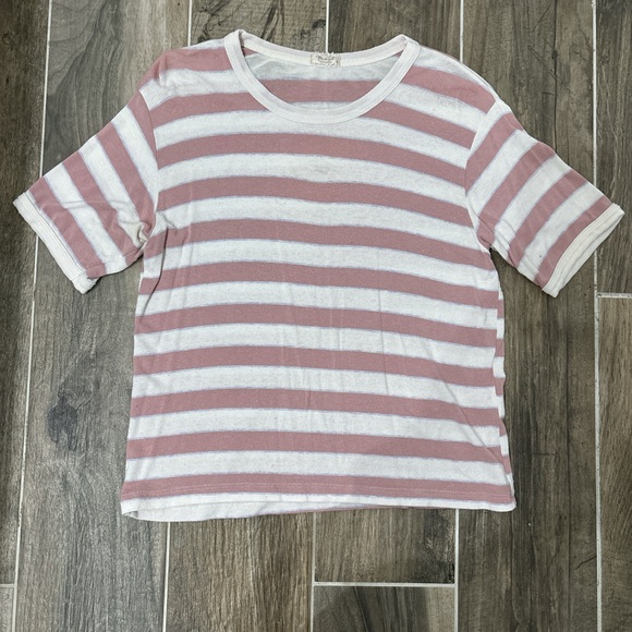 John Galt Pink and white striped short sleeve top - Picture 1 of 5